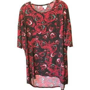 LuLaRoe Red Rose Short Sleeve Irma Tunic M